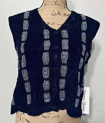 SHARON YOUNG Chenille Ribbon Sweater Vest - Size Large - Black W/ Silver - NWT! • $14.99