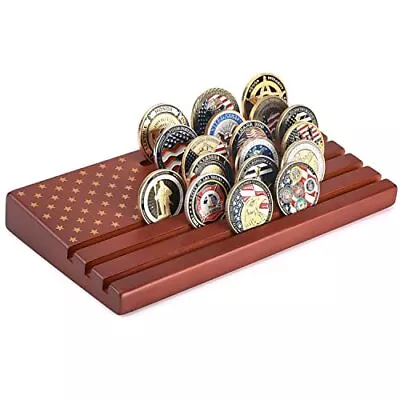 Military Challenge Coin Display Stand 6 Rows Stair Design Solid Wood Coin  • $30.38