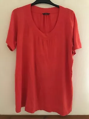 Evans Size 22/24 Ladies Short Sleeve Fine Knit Longline Top. Coral. G Condition • £3.79