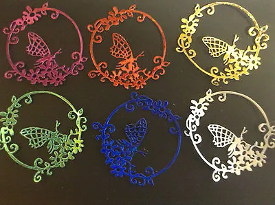  Embellishments Die Cut Flower Circle With Butterfly Asstd Metallic Card  Qty 6  • £1.50