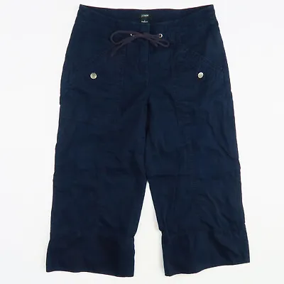 J Crew Womens Favorite Fit Cropped Pants Size 2 Patch Pockets Drawstring Blue  • $13.55