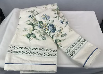 Vintage Laura Ashley Alexander Bath Hand Towel Set Floral White Blue Green • $54.40