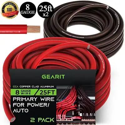 8 Gauge AWG Power Ground Wire Red Black CCA Primary Cable 8ga 25 Feet X 2 Pack • $33.64