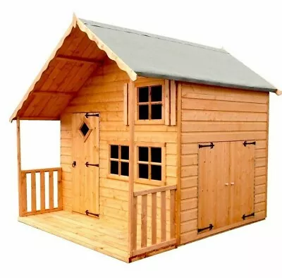 8x7 CHILDRENS PLAYHOUSE GARDEN DEN WENDY HOUSE BUNK APEX LADDER WOODEN WOOD • £1029.94