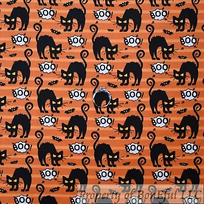 $0.99 • Buy BonEFul Cotton Quilt Orange Black Cat B&W Bat Boo Unisex Boy Girl Kid SCRAP