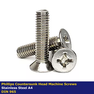 M4 X 55mm PHILLIPS COUNTERSUNK HEAD MACHINE SCREWS STAINLESS STEEL A4 - DIN 965 • £1.49