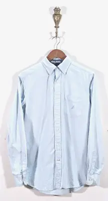 Gc 90's Vintage Wavey Shirt Nautica Light Blue Long Sleeve Button Up Sea Pattern • £24