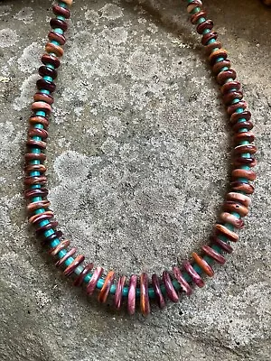 Vintage Graduated Orange Purple Polished Spiny Oyster Turquoise Heishi Necklace • $18.50