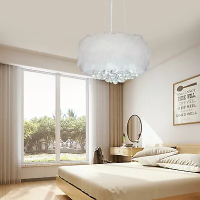 Bedroom Feather Light White Chandelier 3 Lights Ceiling Lighting Fixture Acrylic • £35