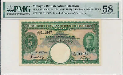 Board Of Comm. Of Currency Malaya  $5 1941  PMG  58 • $666