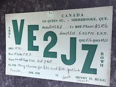 QSL Card. Radio Communications. Sherbrooke  Quebec. Canada.  1938  • $1.37