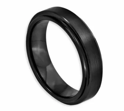 6mm Men's Or Ladie's Ceramic Black Step Edge Matte Center Wedding Band Ring • $22.46