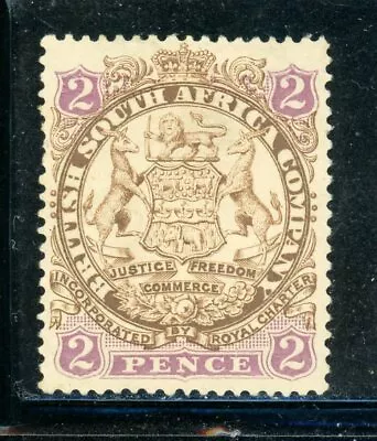 RHODESIA 28 SG30 MH 1896-97 2p Coat Of Arms Scrolls Behind Legs With Dot CV$30 • $17.99