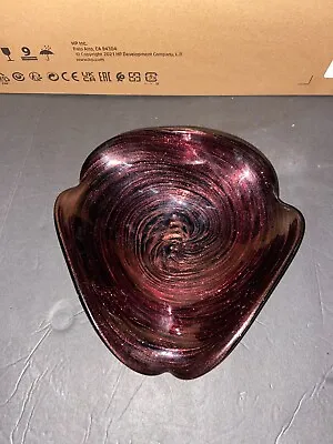 Murano Purple Iridescent Swirl Triangular Shell Shaped Bowl  **Tiny Rim Chip** • $24.99