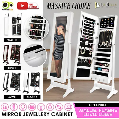 $169 • Buy Mirror Jewellery Cabinet Storage Organiser Box Makeup Wooden Full Length