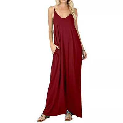 $26.11 • Buy New Women V Neck Sundress Dress Maxi Tank With Pocket Dress  Beach Soft S~XXl