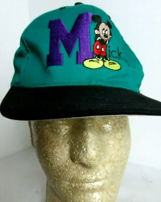 Mickey Mouse Disney Baseball Cap Teal Green Vintage Snapback Hat Embroidered • $5.75