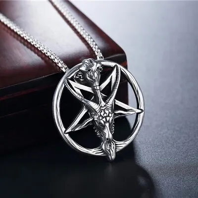 Baphomet Inverted Pentagram Goat Pendant Necklace Men's Jewelry Chain 24  Gift • $11.89