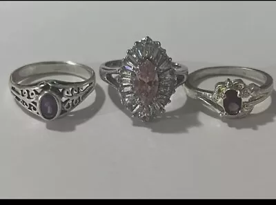 Vintage Rings Lot Of 3 Colorful Stones Sz.8 Sterling Silver *pretty* • $49.99