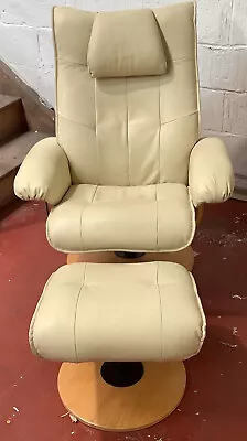 £50 • Buy Ivory Faux Leather Recliner Swivel Chair With Foot Stool