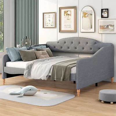 Full Size Daybed Bed Frame Sofa Bed Wooden Slat Support Bedroom Furniture Gray • $374.99