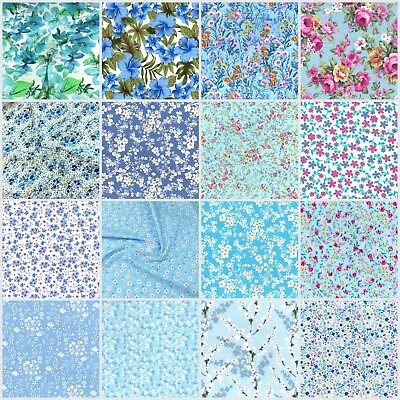 Rose & Hubble Blue Sky Floral Fabrics 100% Cotton Poplin 45  Wide Half Metre FQ • £3.75