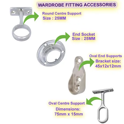 £1.99 • Buy Wardrobe Fitting Accessories Fitting Tube Hanging Bracket Center End Brackets
