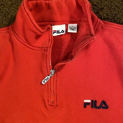 Vintage 80s FILA 1/4 Zip Red Sweatshirt Pullover Mens Sz Large Made In USA EUC** • $26.55