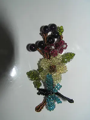 £74.95 • Buy Beautiful Vintage Mindy Lam Swarovski Crystal Beadwork Flower Dragonfly Brooch