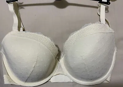 M&S UNDERWIRED PADDED MESH With LACE TRIMS BALCONY BRA In CREAM Size 34D • £9.99