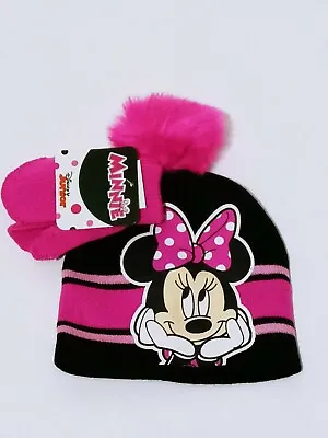 Disney Minnie Mouse Beanie Hat Kids Pom Pom Girls Gloves Pink Winter Gift Set • $11.99