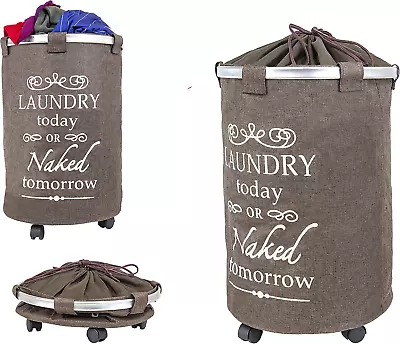 Laundry Trolley 360 Bag Hamper Basket Cart With Swivel Wheels Sorter Brown • $49