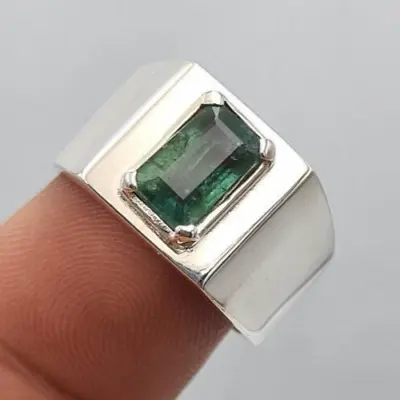 Mens Emerald Ring Natural Green Esmeralda Bague Real Emerald Stone Ring Gift • $290