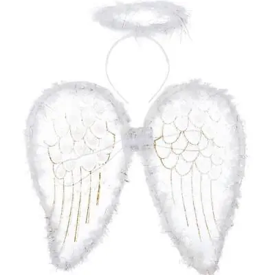 £8.95 • Buy White Feather Wings Halo Gold Glitter Wings Angel Fairy Nativity Fancy Dress Set