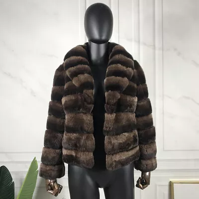 Men Real Rex Rabbit Fur Overcoat Bomber Jackets Winter Chinchilla Color Coat • $456