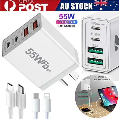 55W 4 Port USB-C PD Fast Wall Charger Charging Cable Power Adapter Type-C Brick • $15.89