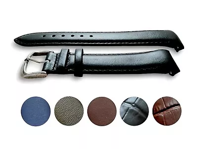 Curved End Leather Premium Watch Strap Band Two Piece Black Blue 18 20 22 24 Mm • £16.95