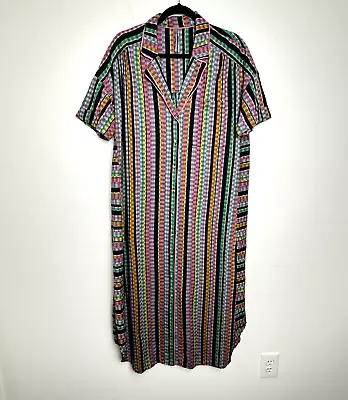 Anthropologie Women's Button Down Multicolor Striped Lounge Midi Dress Small • $34.99