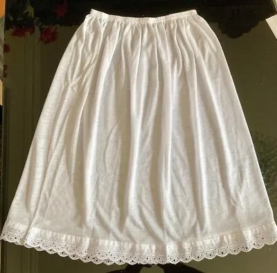 WHITE Cotton Mix Half Slip Petticoat Lace Edged Underskirt Lightweight UK 10-12 • £8.99