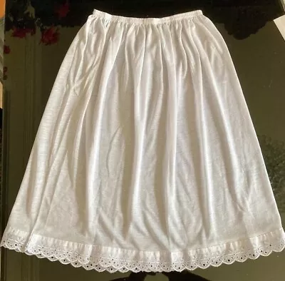 WHITE Cotton Mix Half Slip Petticoat Lace Edged Underskirt Lightweight UK 8-10 • £8.49