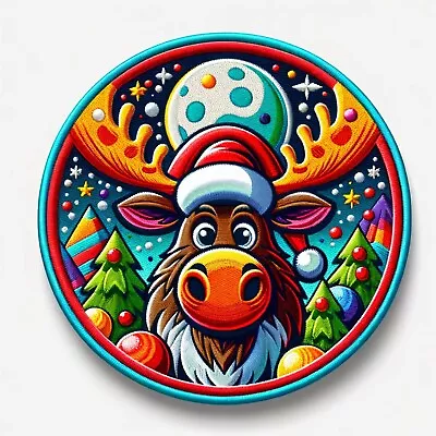 Christmas Moose Patch Iron-on Applique Clothing Decor Santa Hat Wild Animals • $32