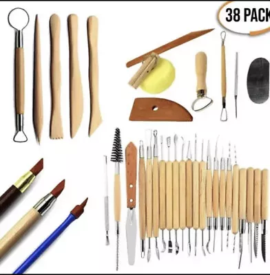 £9.99 • Buy 38pc Wooden Carving Set Pottery And Clay  Sculpting Shaping Tools Ceramic Matana