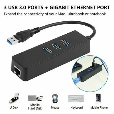 $19.41 • Buy USB 3.1 To HUB 3 Port & RJ45 Gigabit Ethernet Adapter 3.0 USB-C PC MAC AUS