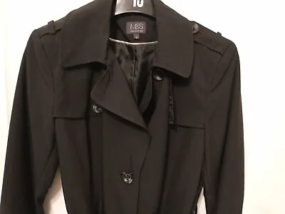 M&S Collection Black Trench Mackintosh Coat Size 10 • £29.99