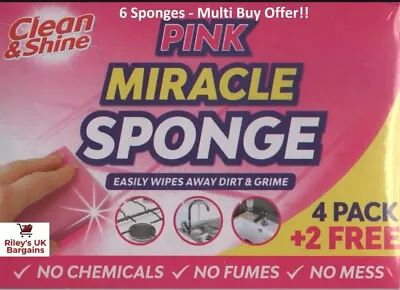 Miracle Cleaning Sponge 6 Pack Pink Magic Eraser Stain Remover Kitchen Cleaner • £9.99