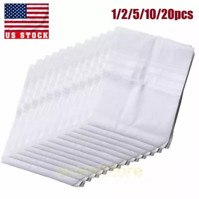 LOT OF White Cotton Men Handkerchiefs Hanky Pocket Square Hankie Lot Set Vintage • $6.71