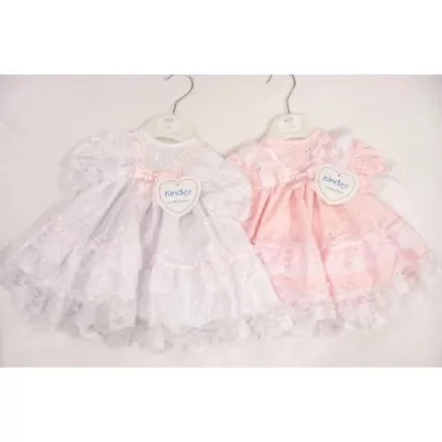 Baby Girls Traditional Romany Frilly Broderie Lace & Bow Dress NB - 6 Month ~abg • £25.95