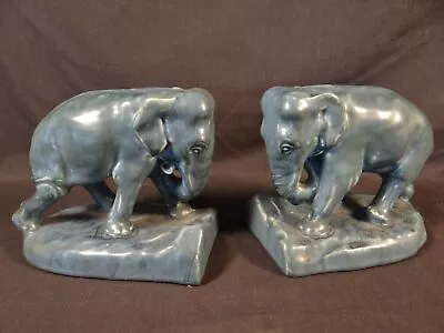 Rookwood Pottery BLUE CRYSTALIN Elephant Bookends 2444D 1924 SUPERB CONDITION • $595