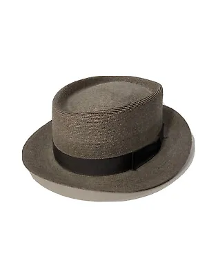 Vintage Knox Milan Trilby Fedora Hat-Taupe Brown Straw-Unisex Size 6 5/8 • $39.95