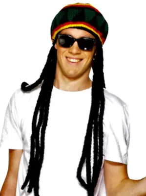 Black Bob Marley Wig Reggae Dreadlocks Hair + Hat Adults Fancy Dress Accessory • $72.39